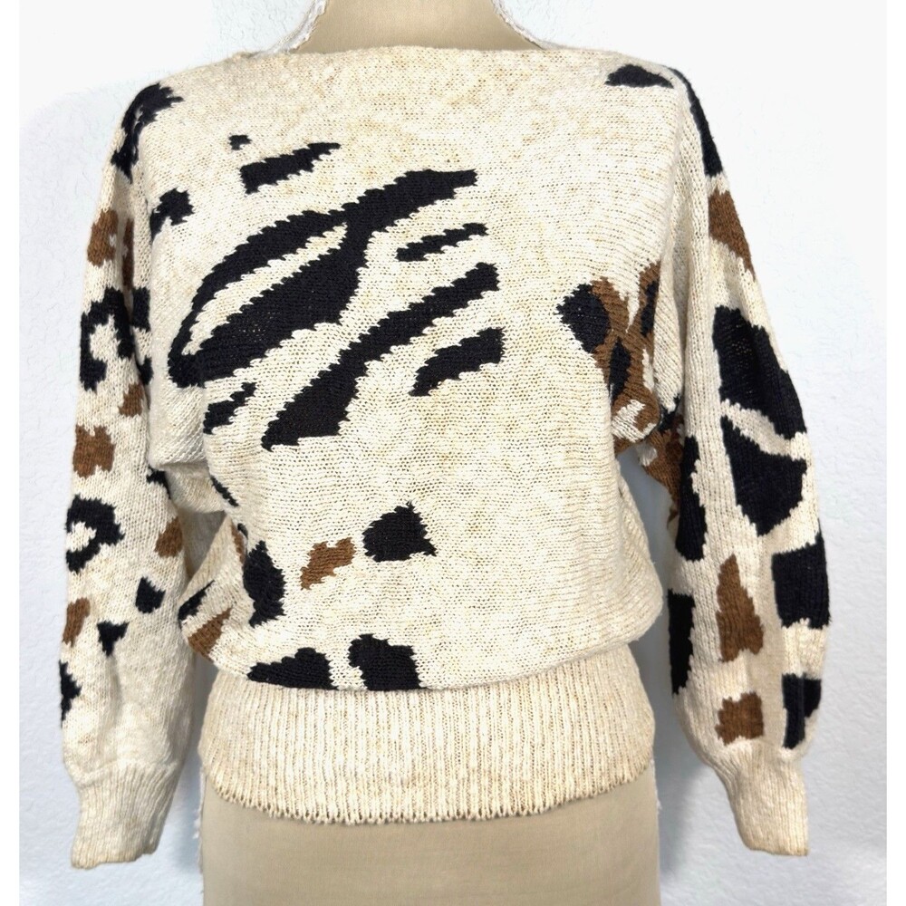 Vintage Animal Print Cow Sweater M Linen Cotton Knit Dolman90s I.B. Diffusion